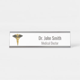 Classy Medical Elegant Gold Caduceus Black Wings Bureau Naambordje