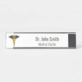 Classy Medical Elegant Gold Caduceus Black Wings Bureau Naambordje (Voorkant)