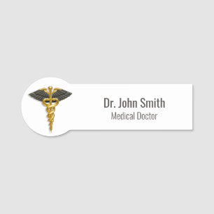 Classy Medical Elegant Gold Caduceus Black Wings Naamplaatje