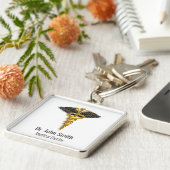 Classy Medical Elegant Gold Caduceus Black Wings Sleutelhanger (Zijkant)