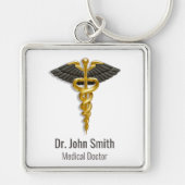 Classy Medical Elegant Gold Caduceus Black Wings Sleutelhanger (Voorkant)