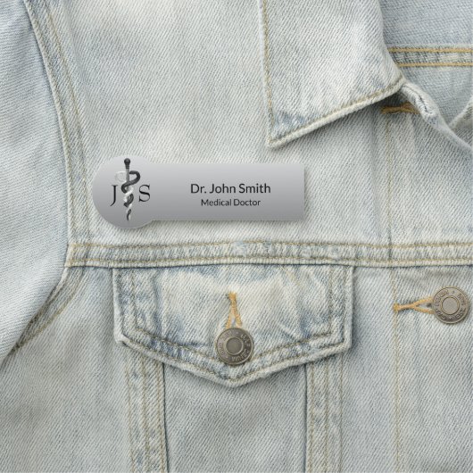 Classy Medical Elegant Noble Black White Asclepius Naamplaatje (In situ)