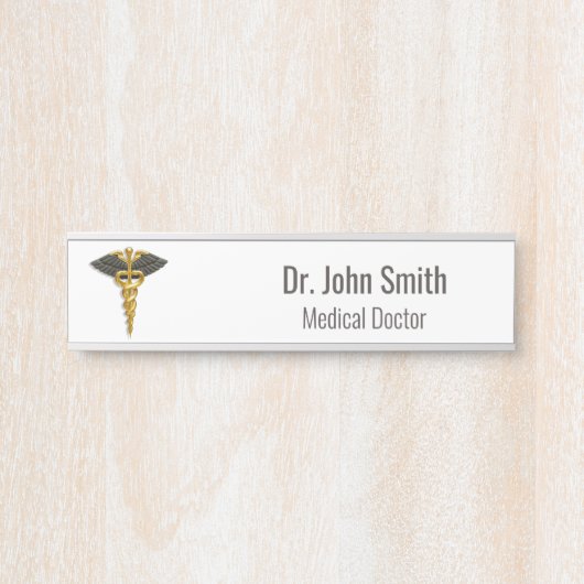 Classy Medical Gold Caduceus Black Wings Elegant Deurbordje (Voorkant)