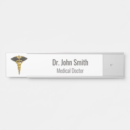 Classy Medical Gold Caduceus Black Wings Elegant Deurbordje (Voorkant)