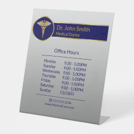 Classy Medical Gold Caduceus Blue Openingstijden Reclamebord Met Voetstuk
