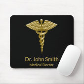 Classy Medical Gold Caduceus op Black - Mousepad Muismat (Met muis)