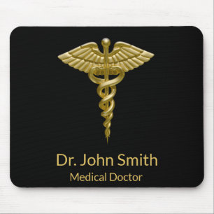 Classy Medical Gold Caduceus op Black - Mousepad Muismat
