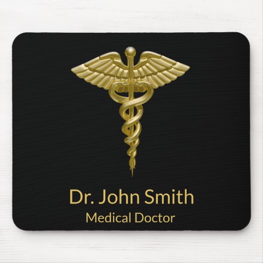 Classy Medical Gold Caduceus op Black - Mousepad Muismat (Voorkant)