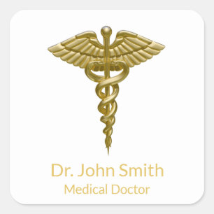Classy Medical Gold Caduceus op wit Vierkante Sticker