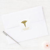Classy Medical Gold Caduceus op wit Vierkante Sticker (Envelop)
