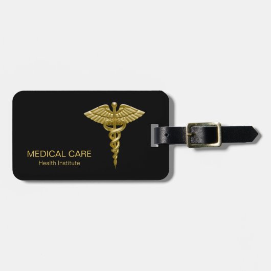 Classy Medical Gold Caduceus op zwart Bagagelabel (Voorkant horizontaal)