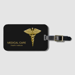 Classy Medical Gold Caduceus op zwart Bagagelabel