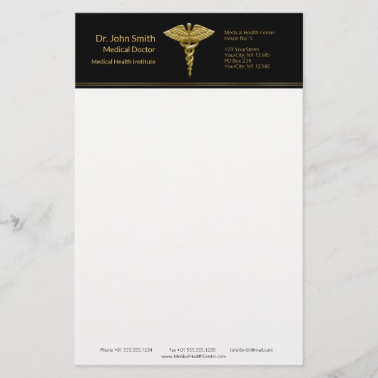 Classy Medical Gold Caduceus op zwart - briefpapie Briefpapier (Voorkant)