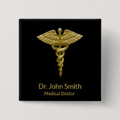 Classy Medical Gold Caduceus op zwart - Button (Voorkant)