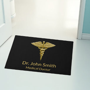 Classy Medical Gold Caduceus op zwart - Deurmat