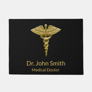 Classy Medical Gold Caduceus op zwart — Doormat Deurmat