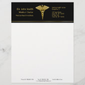 Classy Medical Gold Caduceus op zwart - Letterhead Persoonlijk Briefhoofd (Voorkant)