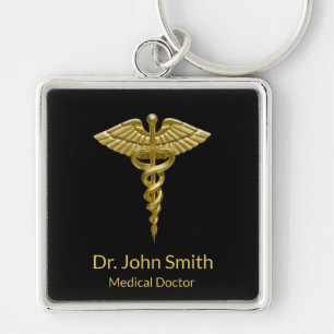 Classy Medical Gold Caduceus op zwart - Sleutelhan Sleutelhanger