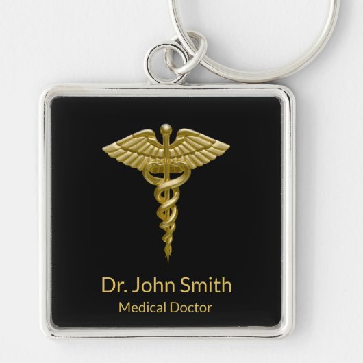 Classy Medical Gold Caduceus op zwart - Sleutelhan Sleutelhanger (Voorkant)