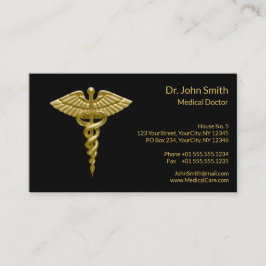 Classy Medical Gold Caduceus op zwarte afspraak Afsprakenkaartje