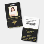 Classy Medical Gold Caduceus op zwarte foto-ID Badge (Front & Back)