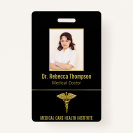 Classy Medical Gold Caduceus op zwarte foto-ID Badge