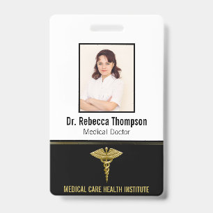 Classy Medical Gold Caduceus op zwarte foto-ID Badge
