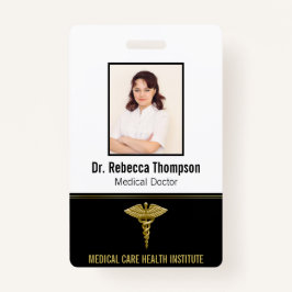 Classy Medical Gold Caduceus op zwarte foto-ID Badge