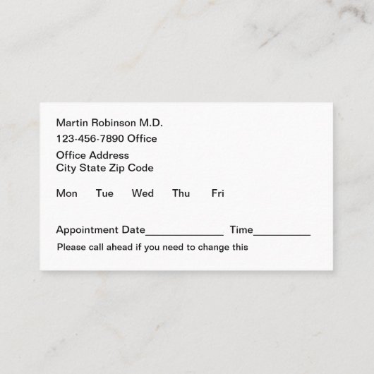 Classy Medical Kantoor Afspraakkaarten Visitekaartje (Achterkant)