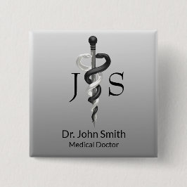 Classy Medical Noble Elegant Black White Asclepius Vierkante Button 5,1 Cm