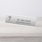 Classy Medical Noble Elegant Black White Caduceus Bureau Naambordje (Voorkant)