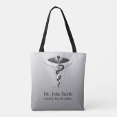 Classy Medical Noble Elegant Black White Caduceus Tote Bag (Achterkant)