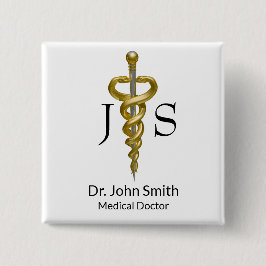 Classy Medical Noble Elegant Gold Silver Asclepius Vierkante Button 5,1 Cm