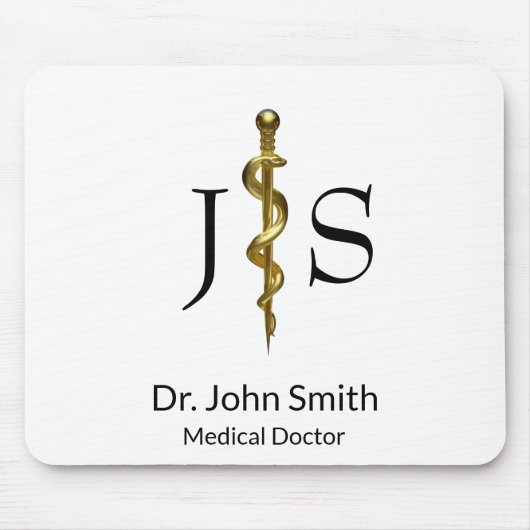 Classy Medical Rod van Asclepius Gold op White Muismat (Voorkant)