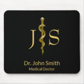 Classy Medical Rod van Asclepius Gold op zwart Muismat (Voorkant)