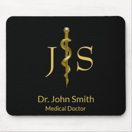 Classy Medical Rod van Asclepius Gold op zwart Muismat