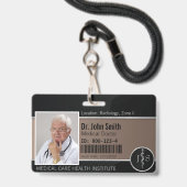 Classy Medical Rod van Asclepius Silver Foto ID Badge (Voorzijde met lanyard)