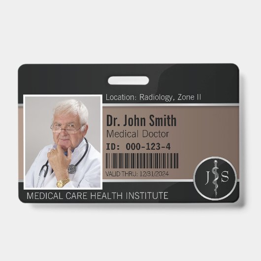 Classy Medical Rod van Asclepius Silver Foto ID Badge (Voorzijde)