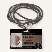 Classy Medical Rod van Asclepius Silver Foto ID Badge (Voorkant met draagriem)
