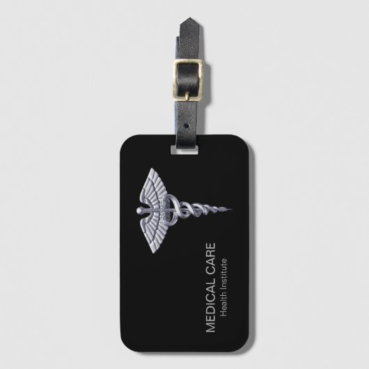 Classy Medical Silver Caduceus op Black Bagagelabel (Voorkant (verticaal))