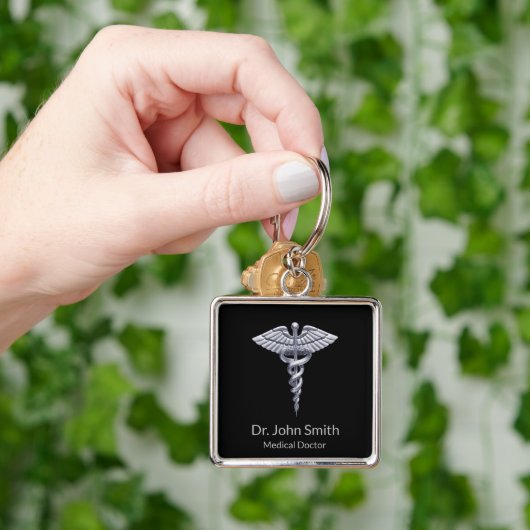 Classy Medical Silver Caduceus op Black Sleutelhanger (Hand)