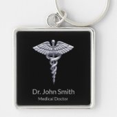 Classy Medical Silver Caduceus op Black Sleutelhanger (Voorkant)
