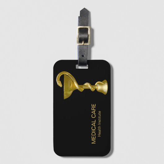 Classy Medical Snake Bowl Hygieia Gold Caduceus Bagagelabel (Voorkant (verticaal))