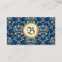 Classy Medieval Monogram Gold Midnight Blue Damask
