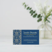 Classy Medieval Monogram Gold Midnight Blue Damask Visitekaartje (Staand voorkant)