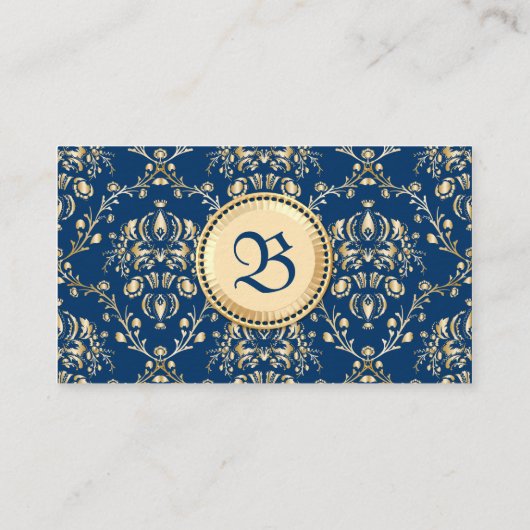Classy Medieval Monogram Gold Midnight Blue Damask Visitekaartje (Achterkant)