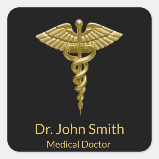 Classy Medisch Goud Caduceus op Zwart - Sticker (Voorkant)