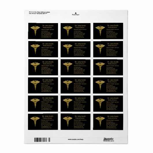 Classy Medisch Goud Caduceus Zwart - Adreslabel Etiket (Full Sheet)
