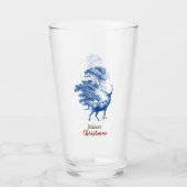 Classy  Merry Kerstblauw Toile Deer Glas (Voorkant)