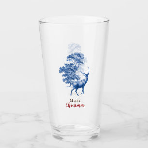Classy  Merry Kerstblauw Toile Deer Glas